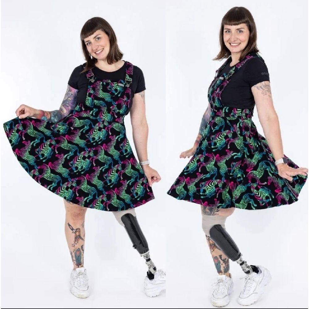 NWT Run and Fly Pinafore Dress Rainbow Zebra Print Flared Womens 12 Quirky Retro